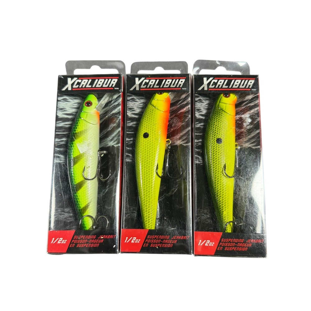 XCalibur‎ Suspending Jerkbait Fishing Lures 1/2oz 4 Inch 3 Pack Green Chartreuse